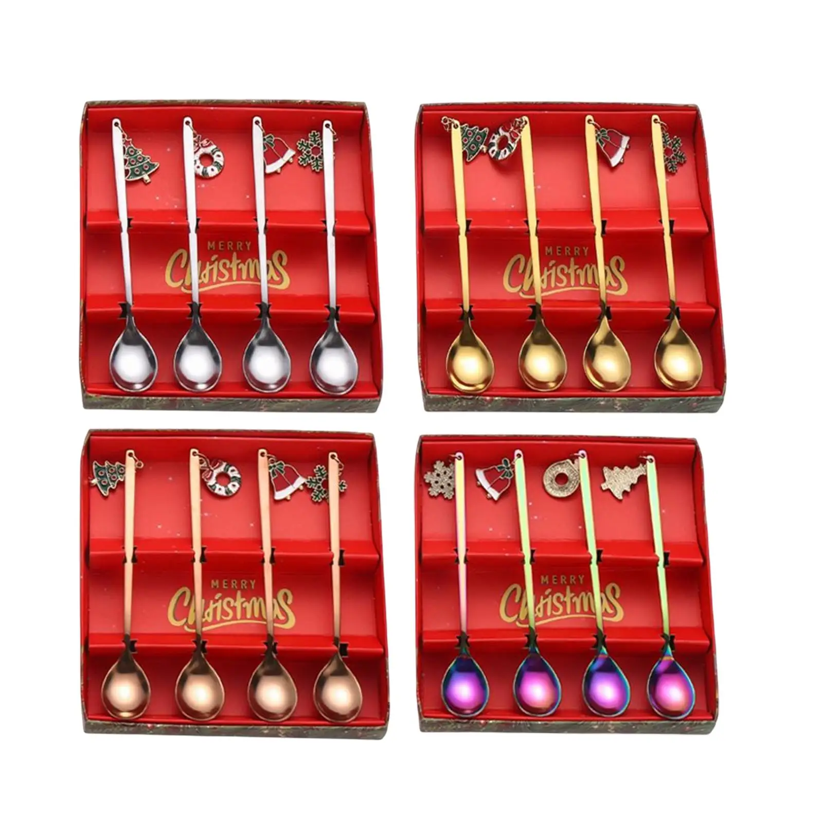 

4x Christmas Spoon with Pendant Tableware for Holiday Housewarming Reusable