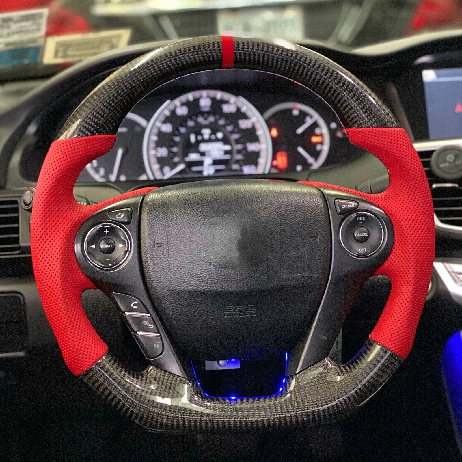 

Real Carbon fiber steering wheel for Honda Accord 9th Gen 2013~2017 Red leather