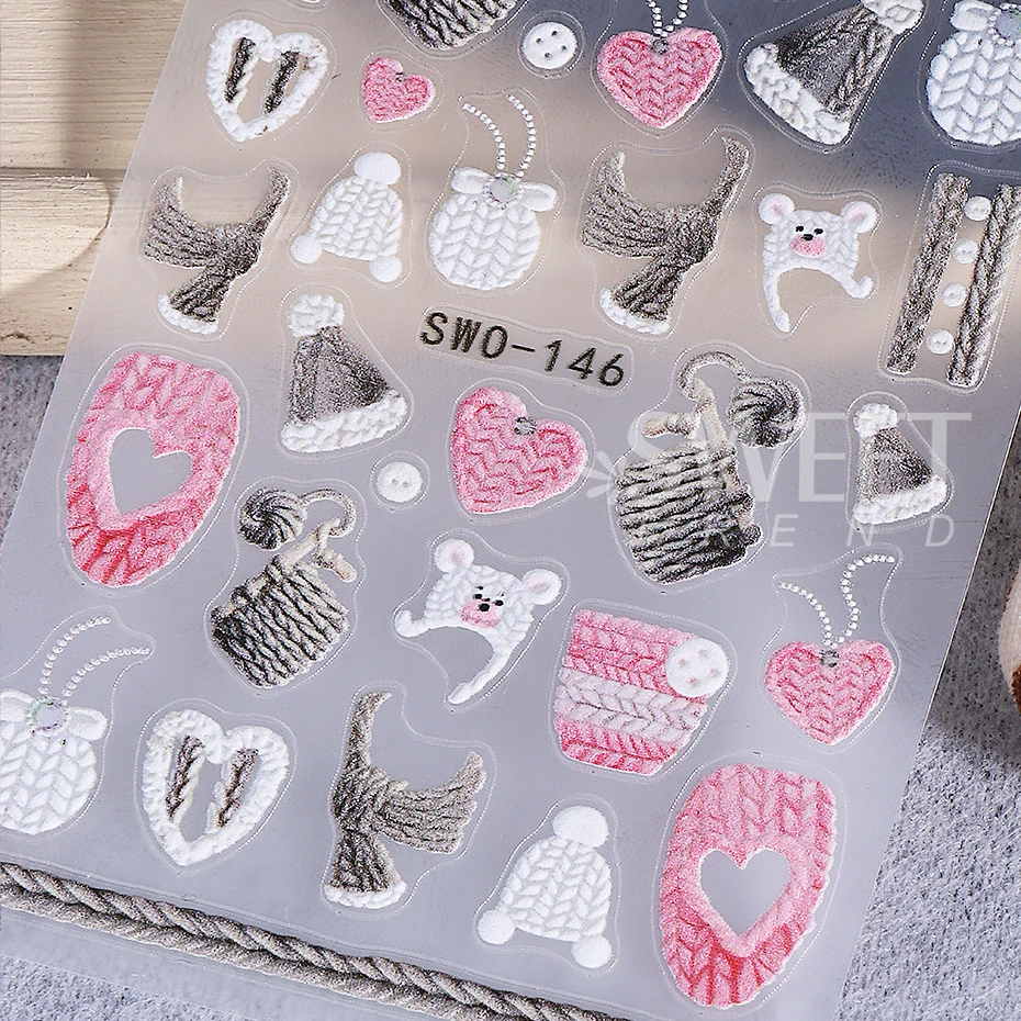 2pcs Embossed Christmas Nail Stickers Winter Sweater Gloves Hat Snowman Nail Decals DIY Manicure Decoration Slider Nail Supplies