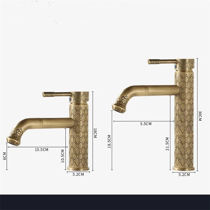Antique Carved Bathroom Faucet Brass Basin Faucets Hot & Cold Bathroom Sink Faucet Deck Mounted Lavotory Faucet Mixer Water Tap
