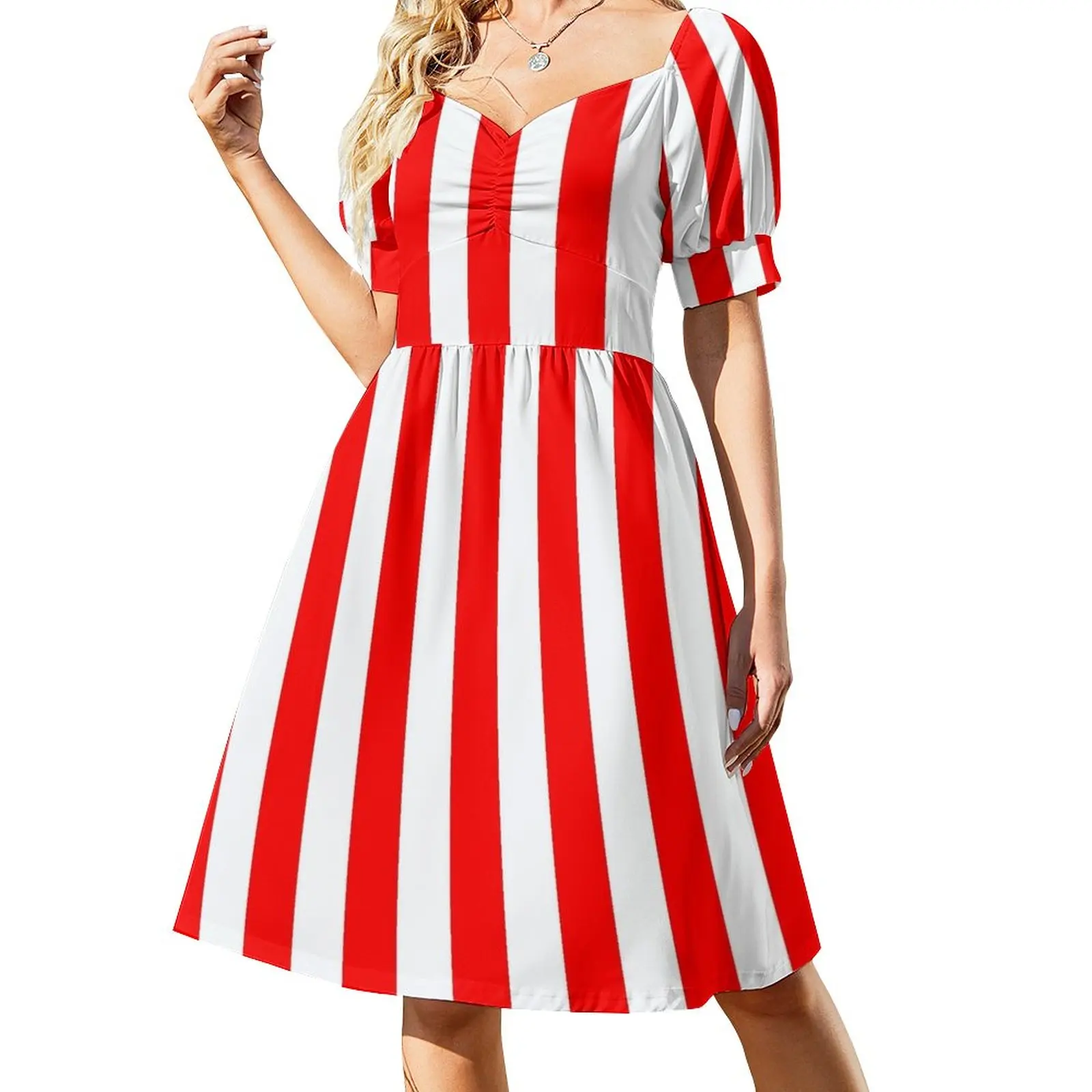 thumbnail image 1 of Vestido de rayas verticales rojas y blancas Vestidos casuales Vestido largo de mujer Cóctel de vestidos, 1 of 7