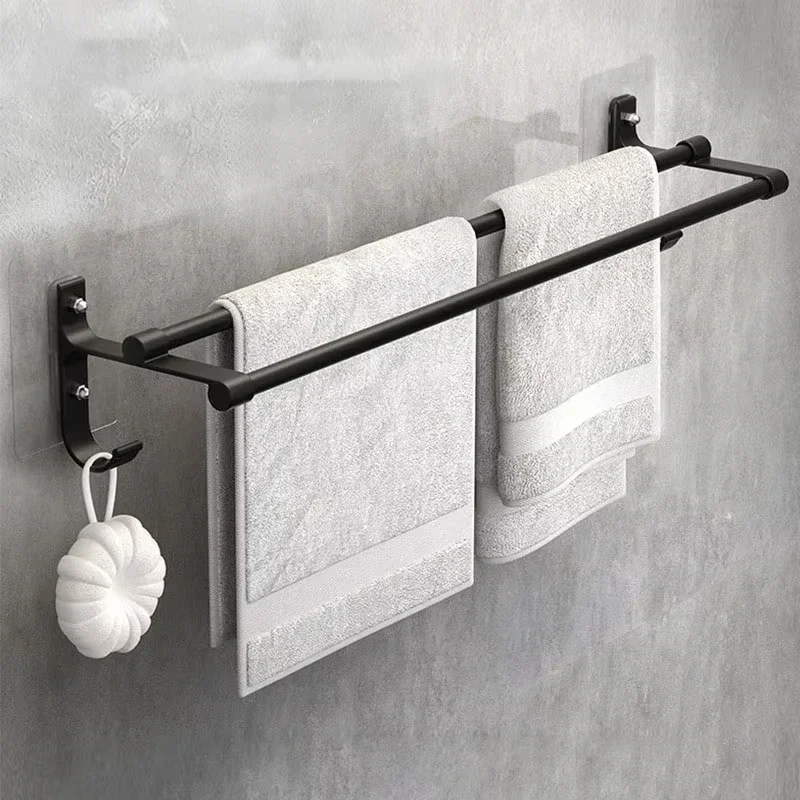 Towel Rack 40/50/60cm Aluminium Alloy Rack Punch-free Wall Hanging Space Aluminum Hanging Double Rod Towel Bars Organizer Bathroom Tool