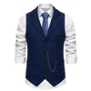 Men's Retro Lapel Chain Vest Fashion Herringbone Coarse Tweed Pockets Suit Vest British Casual Vintage Gentleman Leisure Party 6