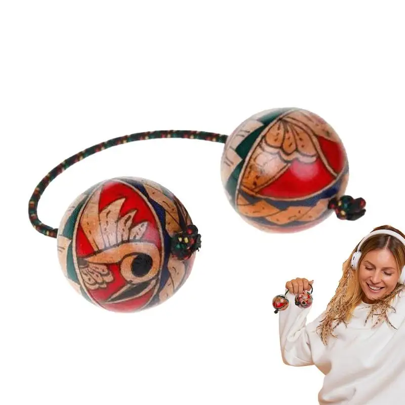African Rhythm Balls Wood Double Ball Hand Shaker Hand-Painted Rhythmic Ball For Adults Beginners