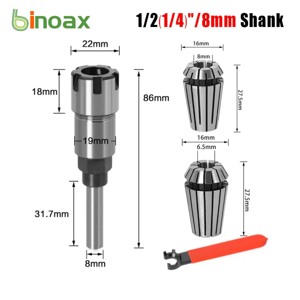 Binoax Router Bit Extension Rod Collet Engraving Machine Extension Milling Cutter for Wood 1/4(1/2) 8MM Shank