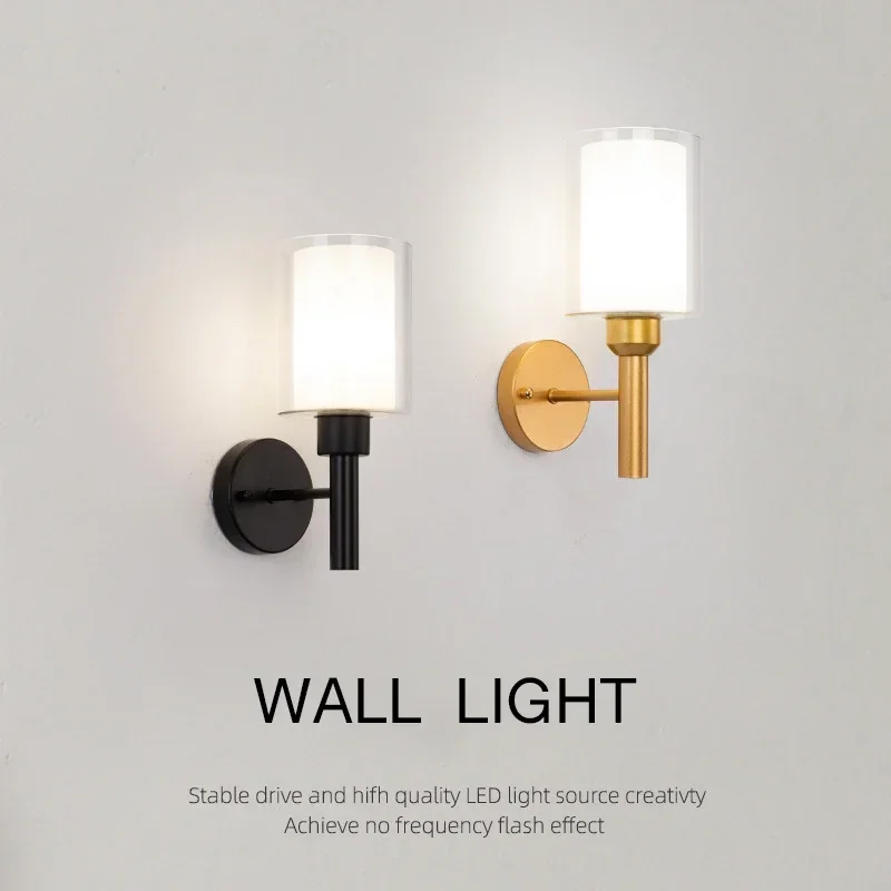 

Modern Minimalist Glass Wall Lamp Living Room Metal Fashion Nordic Bedside Wall Light Bedroom Wall Decor Fixtures Lighting