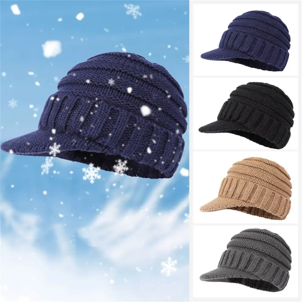 Fashion Coldproof Windproof Warm Knitted Hats Thickened Soft Knit Baseball Caps Solid Color Beanies Caps for Autumn Winter 5