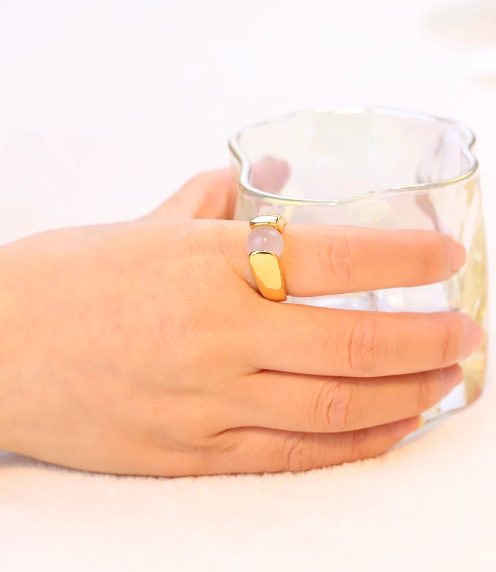 Fashion Colorful Opal Ring Women Quality Stainless Steel Ring Round Black White Cat's Eye Stone Wedding