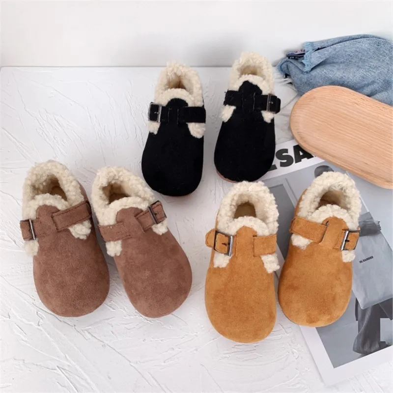 

COZULMA Children Winter Cotton Shoes Girls Home Outdoor Woolen Shoes Fur Kids Warm Comfy Shoes Toddlers Boys Korean Style Shoes