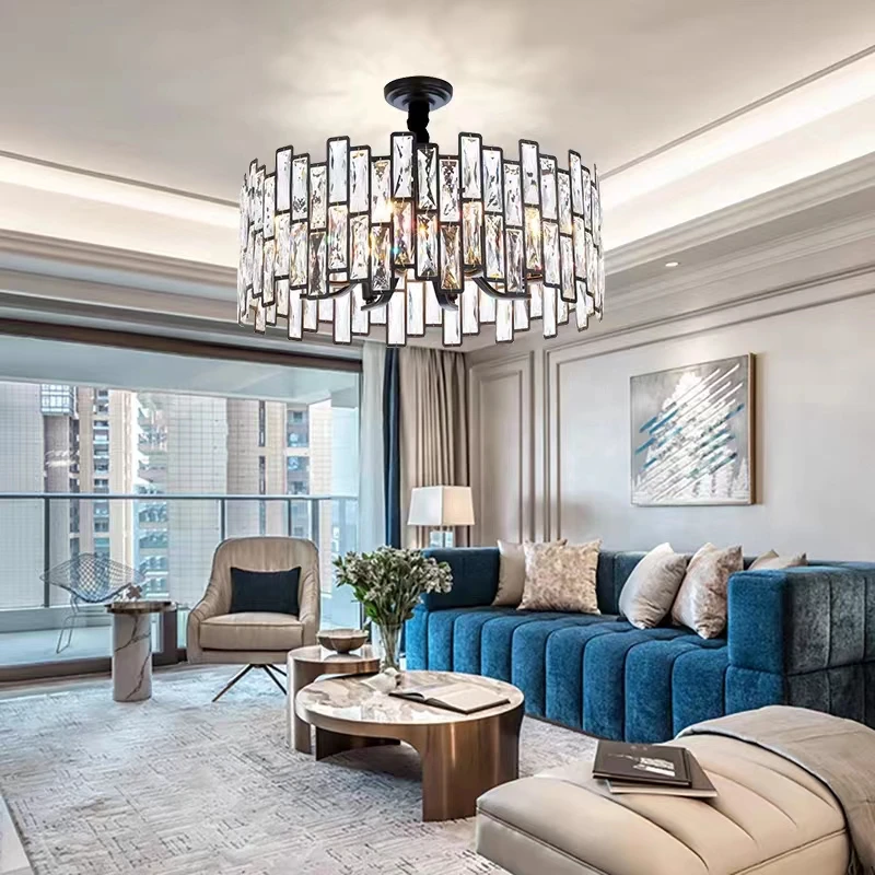 

Modern black Crystal Dimmable LED Light Ceiling Chandeliers Luxury Lustres Round Home Decor Living room Restaurant chandelier
