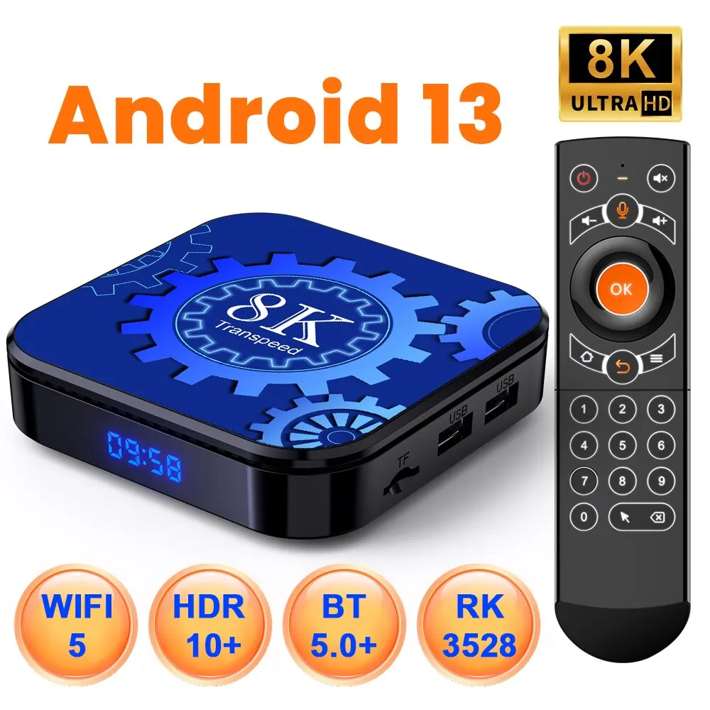 Transpeed Android 13 Wifi5 TV Box HDR10+ Support 8K Video 128G 64G 32G BT5.0+ RK3528 4K 3D Set Top Box