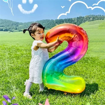 40inch New Rainbow 1 2 3 4 5 6 7 8 9 Gradient Number Foil Balloons Birthday Party Decor Children's Toy Baby Shower Helium Globos 1