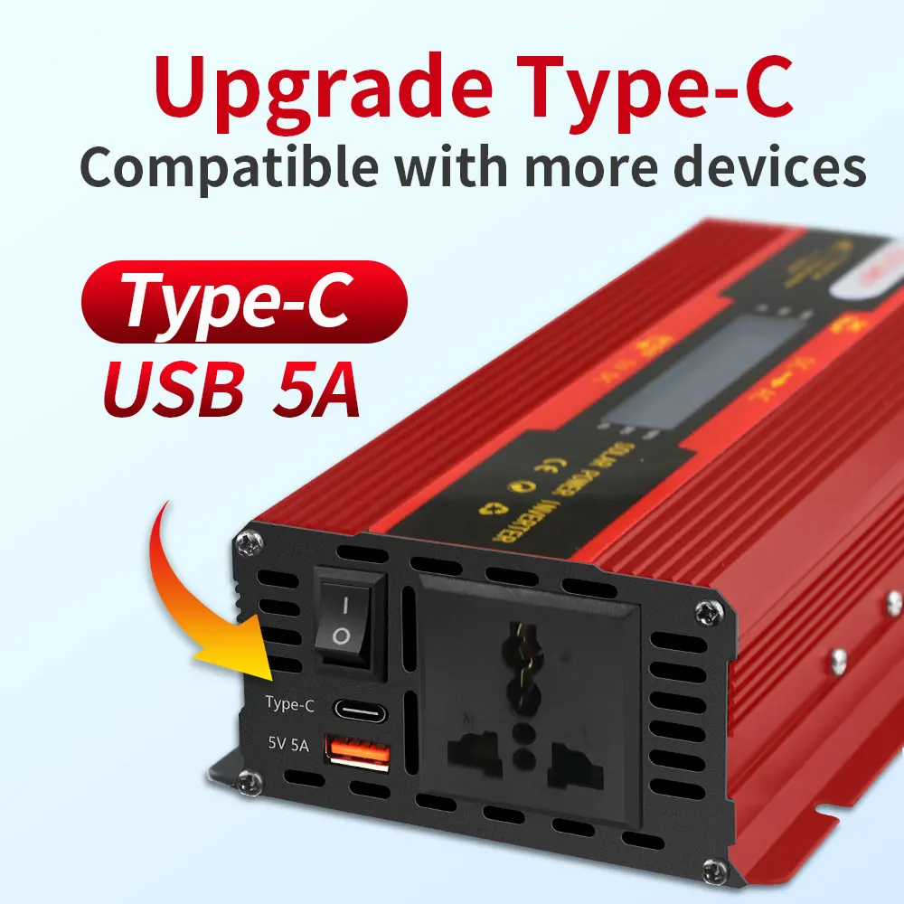 6kw 12v 24v 110v 220v 자동차 인버터 태양 광 홈 전력 변환기 디지털 디스플레이 USB 충전 AC 범용 미국 EU 소켓 플러그