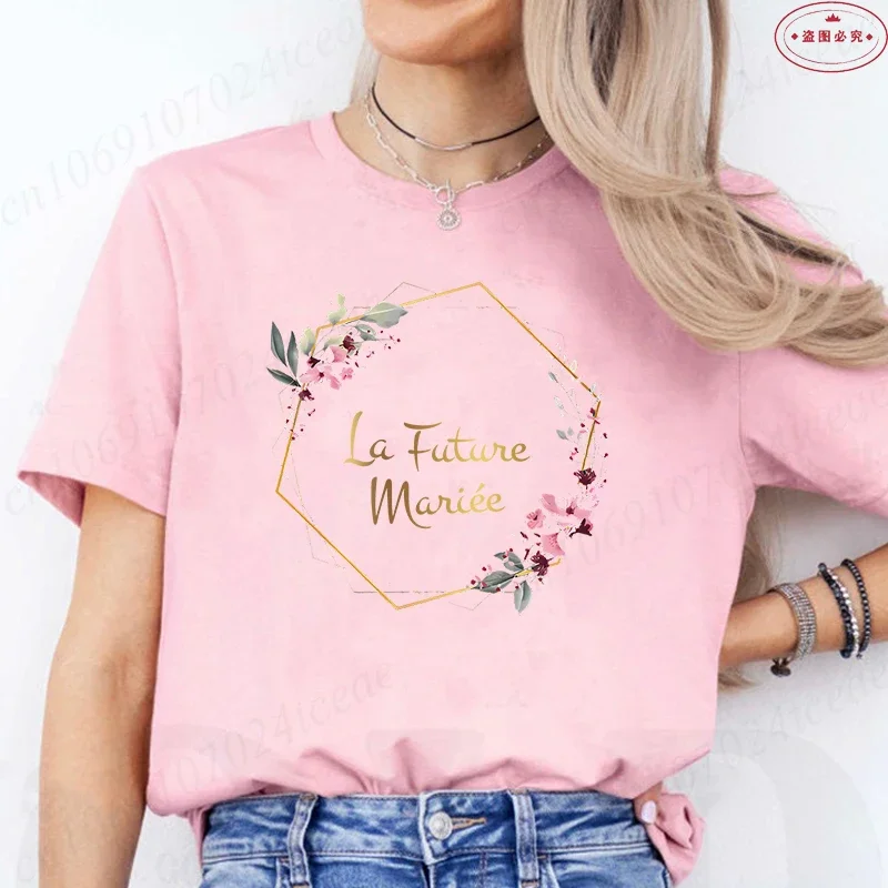 French Girls Team Future Bride T-shirt Wreath Graphic Tees Bridal Wedding Tops Single Farewell Bachelorette Party EVJF Tshirt 5