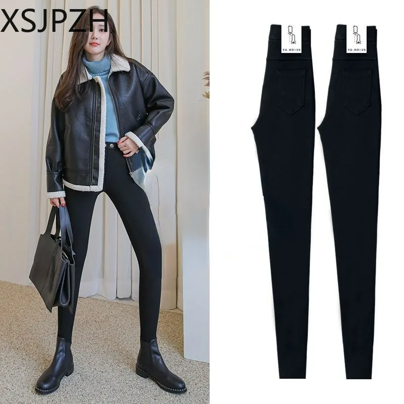 

New fleece magic black leggings women's pants wear spring and autumn winter small feet black pants pencil high waist show slim