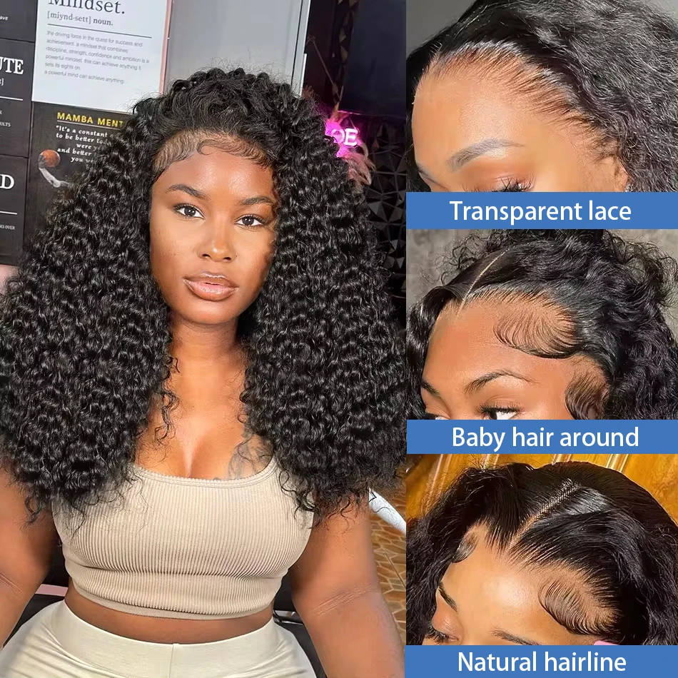 250 Density 13x4 Short Bob Wig Human Hair Transparent Lace Front Bob Wigs Human Hair Deep Wave Curly Pre Plucked for Women