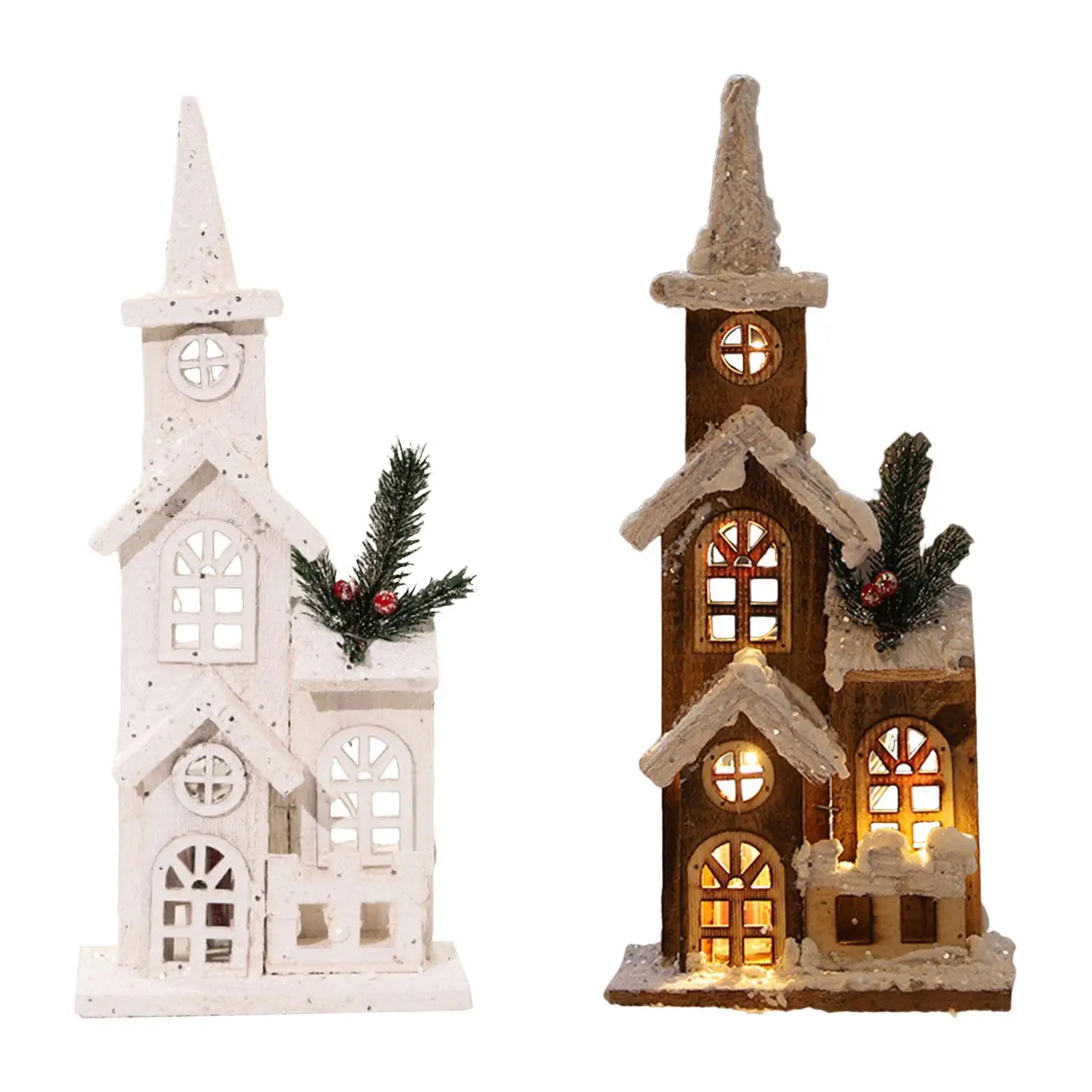 Natale Led Light Wooden Light Up Indoor Room Decor Xmas Village Snow House Per La Festa Del Desktop Del Festival Di Capodanno