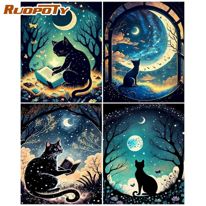 

RUOPOTY Acrylic Diy Painting By Numbers With Frame Animal Cat Drawing Canvas Coloring By Numbers For Home Wall Art Decors