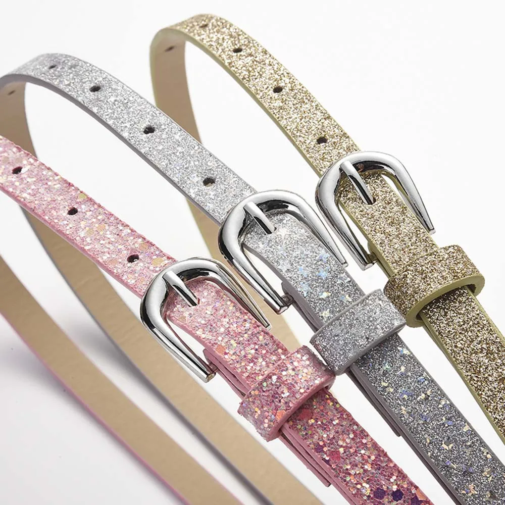 INS Shiny Children Belt Boys Girls Pu Leather Adjustable Belts Love Heart Eyelet Waist Belt Square Buckle Belts Color Waistband