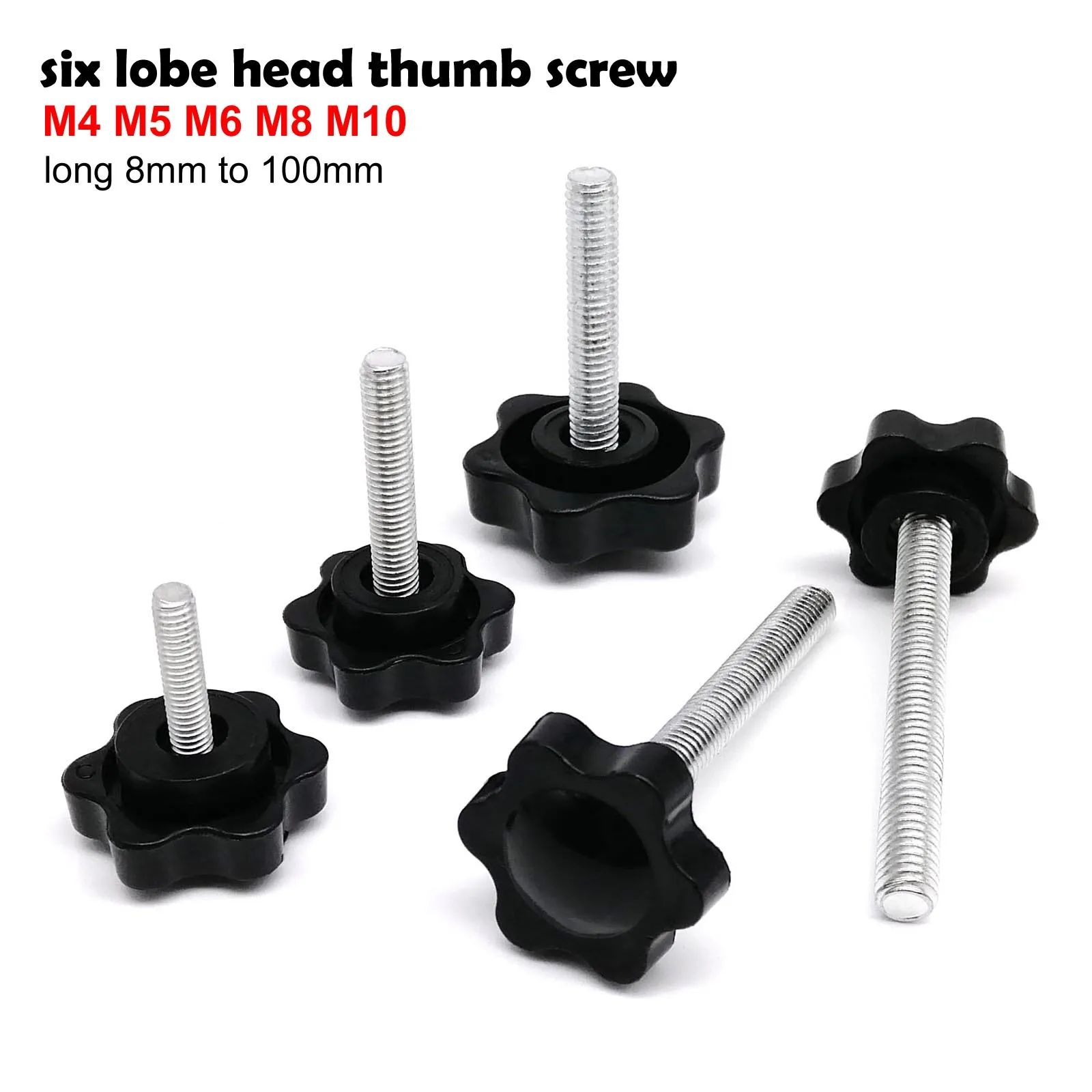 Star Shape Plastic Thumb Screw with Adjustable Hand Tightening (Length: 8mm-100mm)