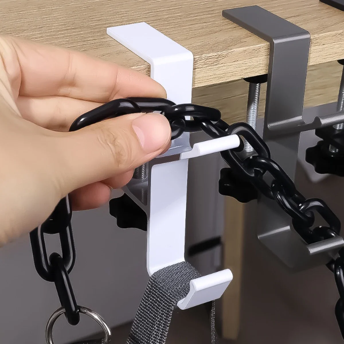 Multifunction Desk Edge Hook Adjustable Backpack Storage Hook Portable Handbag Rack Punch Free Home Office Desk Edge Hanger Hook 4