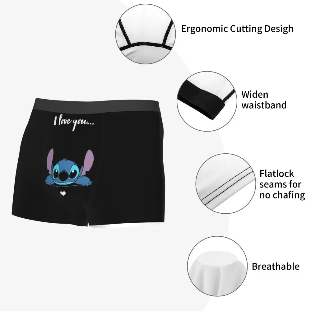 Custom Stitch Lion Cute Boxers Shorts Men's Disney Movie Briefs Underwear Fashion Underpants