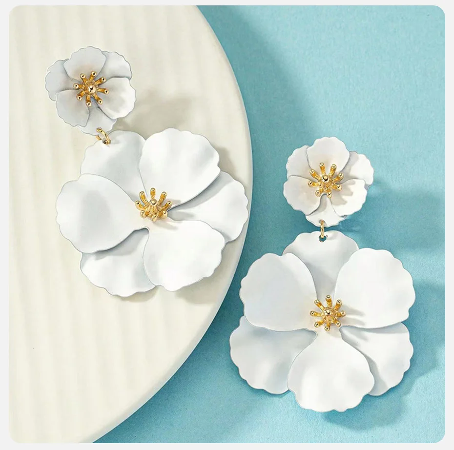 Vnox Neue Trendige Sprühlackierte Bunte Blumen-Ohrringe Exquisite Niedliche Doppelschichtige Blumen-Charm-Ohrhänger Geschenk – Detail 11