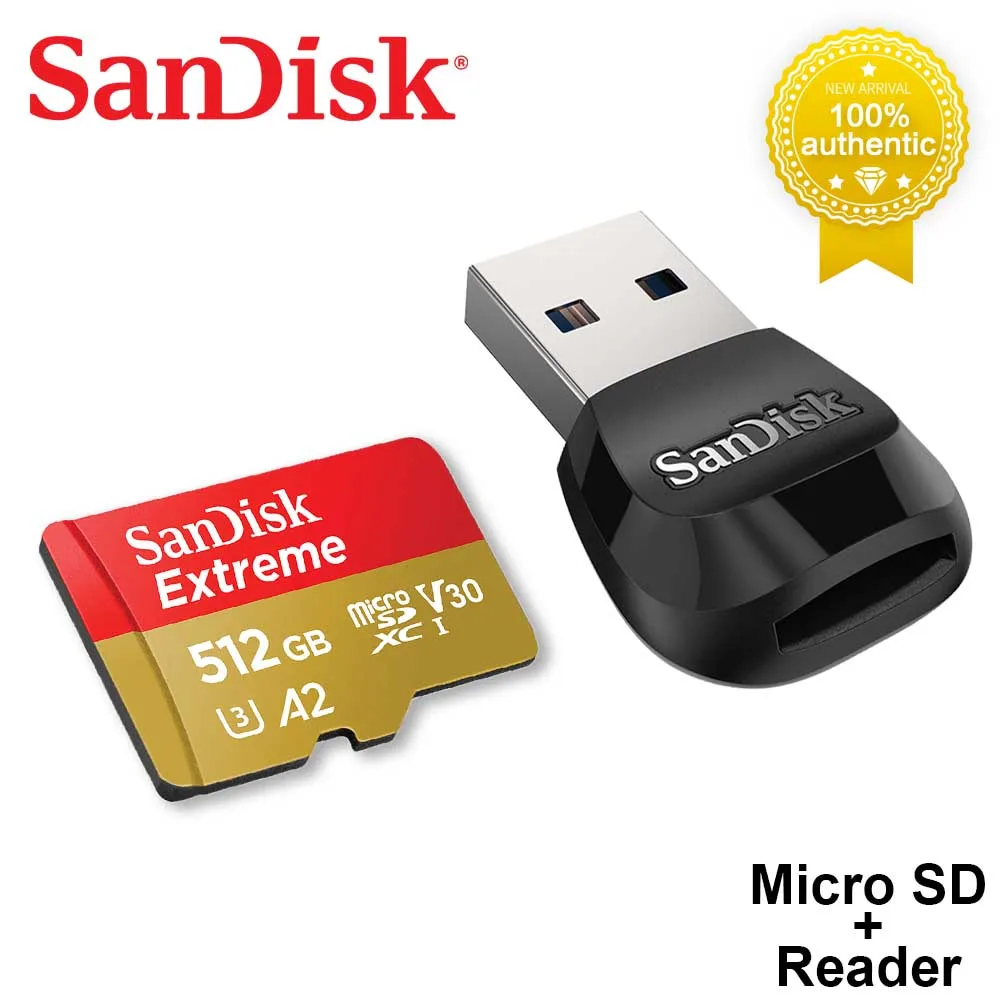 SanDisk A2 Extreme Micro SD Card MobileMate USB 3.0 microSD Card Reader Memory Cards C10, U3, V30, 4K TF Card for Camera Drone 