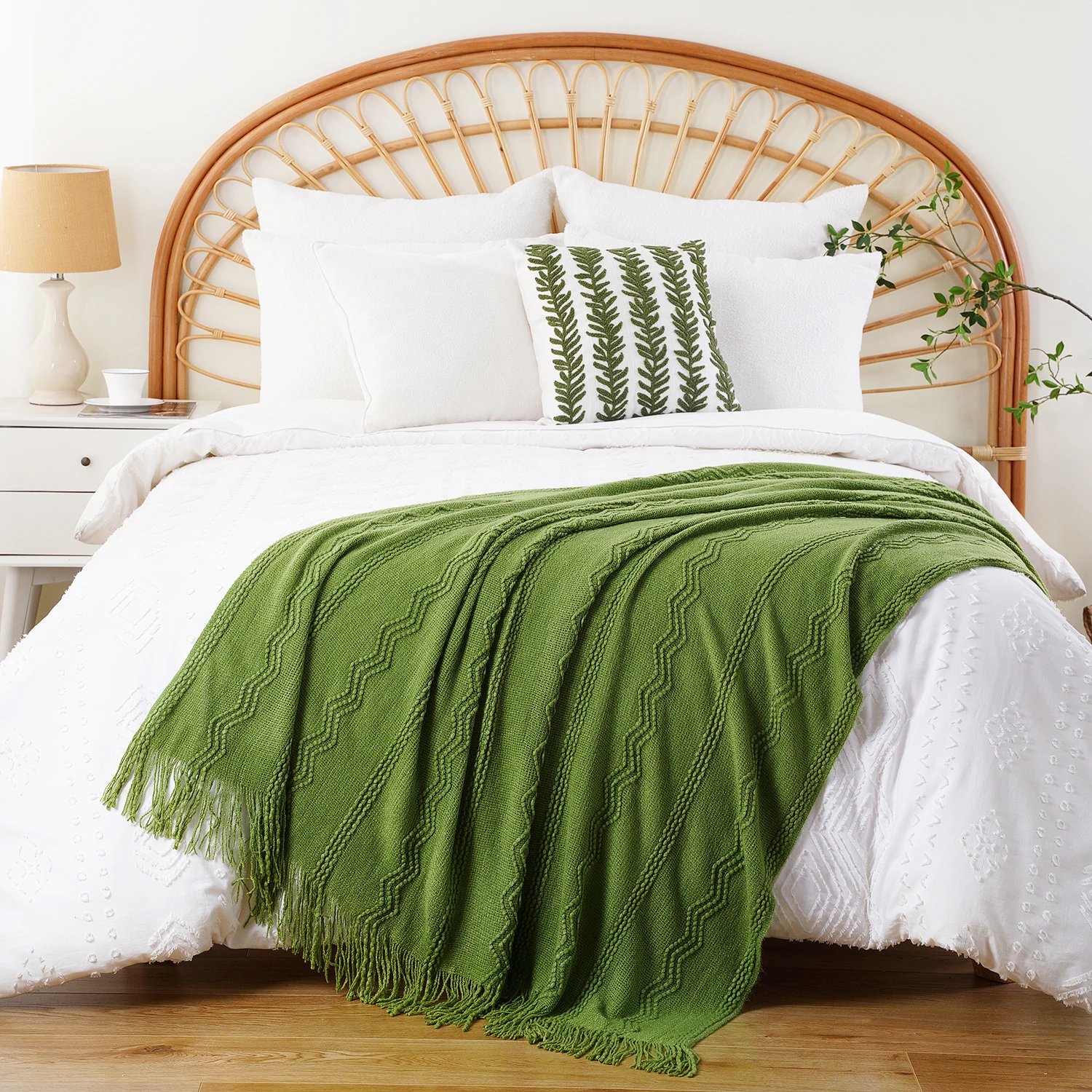 Caramel Knit Throw Blanket - Lightweight Plaid Blanket for Couch and Bed