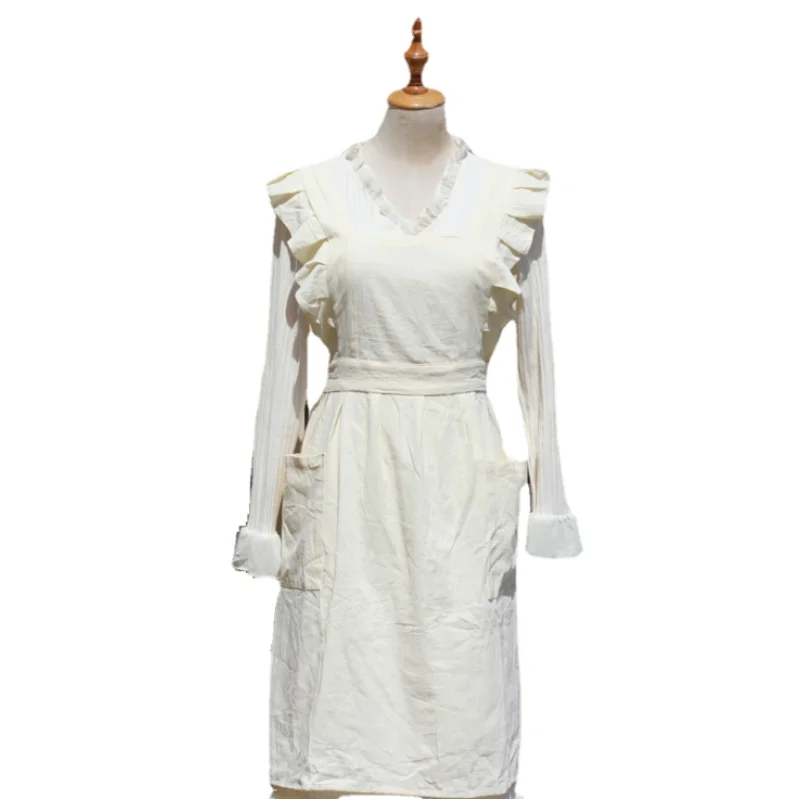 

Cotton Apron Lotus Leaf Pleated Solid Color Japan Style Flower Art Nail Art Kitchen Home Neatening Anti-Stain Work Clothes NEW