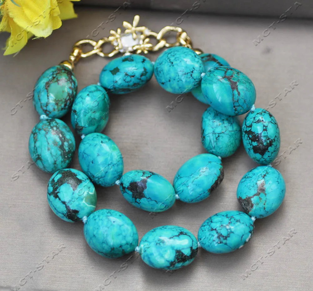 Z13133 A + Grande 18 ''23Mm Ellissoide Blu Verde Turchese Collana Di Uova Cz