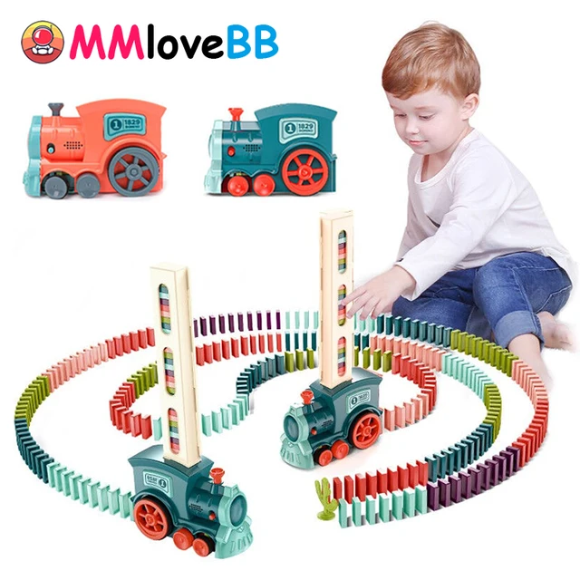 Kids Electric Domino Train Car Set Sound & Light Automatic Laying Dominoes Brick Blocks Game Educational DIY Toy Gift 1