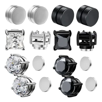 1/3Pairs Magnetic Stud Earrings Men and Women Black CZ Magnet Non-piercing Clip Earring Round Magnet Earring Without Piercing 1