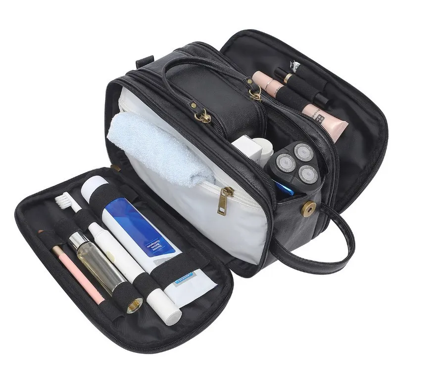 Men's Large Water-Resistant Toiletry and Shaving Organizer in PU Leather
