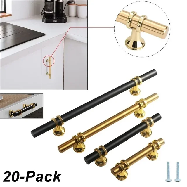 20 แพ็คสีดํา/ทองดึงตู้ 64/96/128/160/192 มม.ลิ้นชักดึงฮาร์ดแวร์สแตนเลสสําหรับตู้ตู้เสื้อผ้าตู้ 1