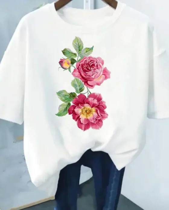 

TF06 Summer Printed T-Shirt Casual Cotton Tops Tshirt Women Graphic T Shirt Valentine Look Outfit