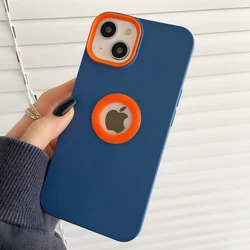 Two - Tone Shockproof Silicone Phone Case with Logo Cutout - iPhone 15 (Deep Blue)