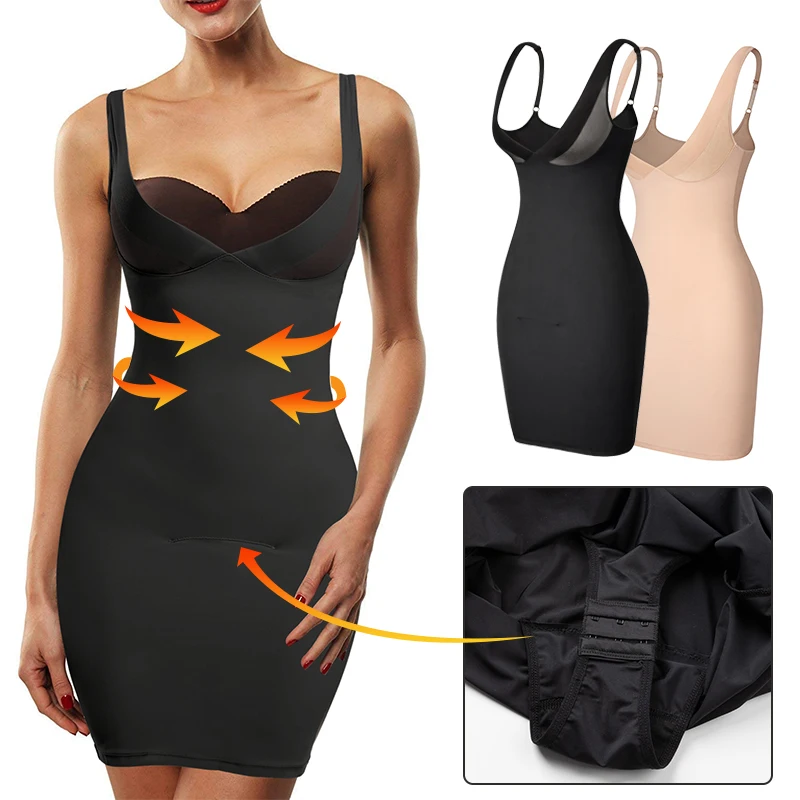 Women's Full Slip Adjustable Spaghetti Strap Camis Mini Dress Deep V Neck  Underbust Push Up Breast Underdress Smooth Body Shaper - AliExpress