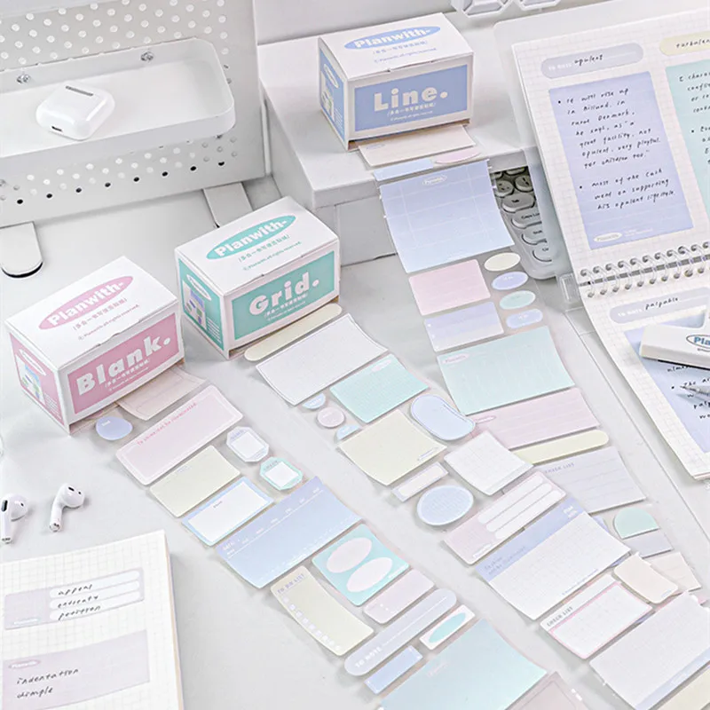 

Multifunctional Memo Pad Korean Creative Simplicity Solid Color Sticky Note Horizontal Line Blank TO DO LIST Label Sticker