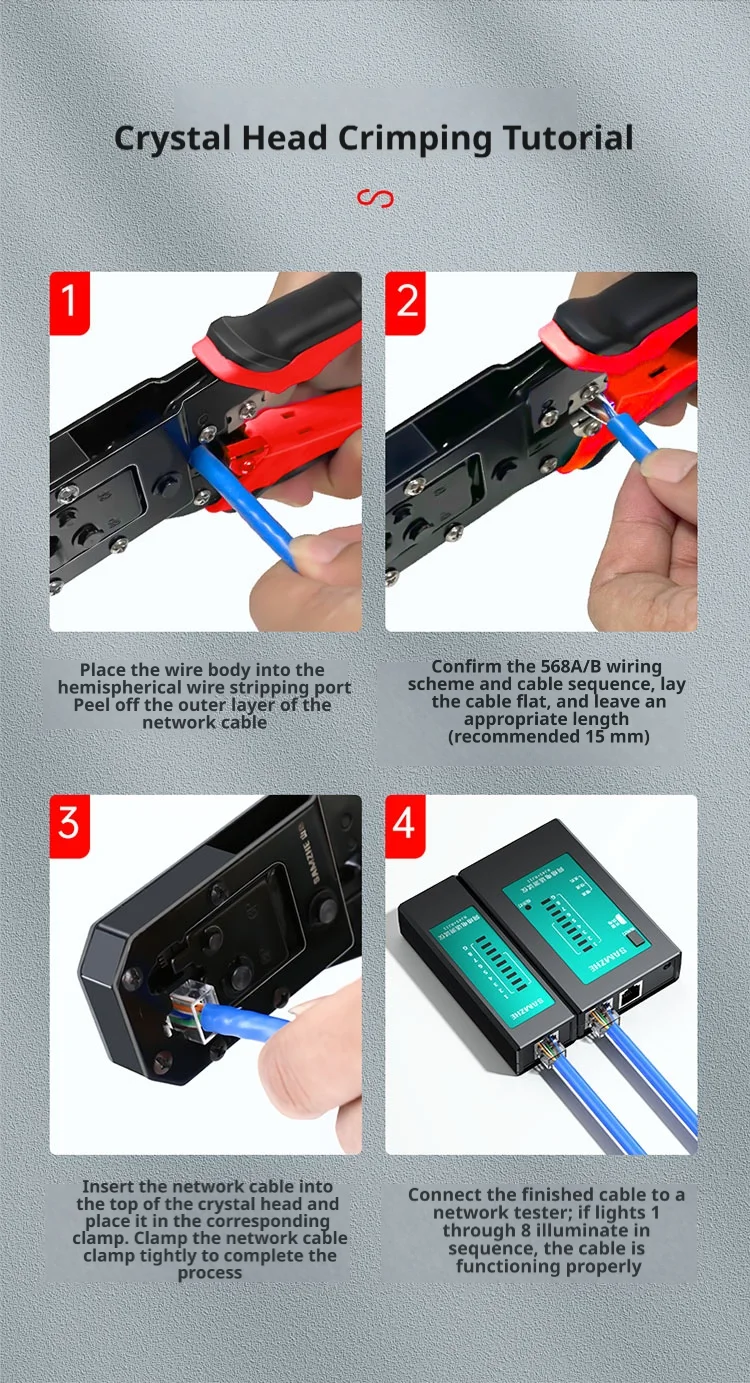 SAMZHE Multifunktionale Netzwerkkabel-Crimper RJ45 Crimpzange für CAT5e/6/7/8 8P/6P/4P Kraftsparende Ethernet-Kabelzange – Detail 13