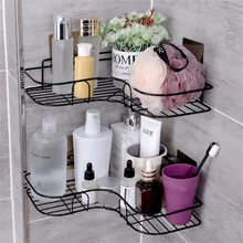 

Bathroom Storage Shelf Shower Wall Corner Organizer Punch-Free Iron Shelve Kitchen Accessories Groceries Storage Rack