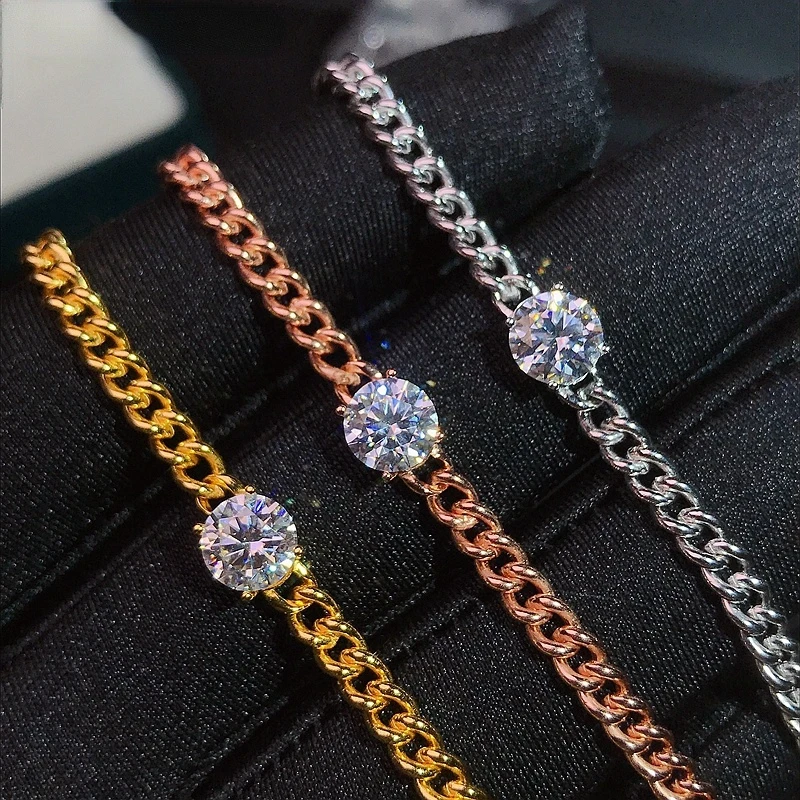 

Moissanite Bracelet 925 Sterling Silver Italian Craft Gold Plated 14k Yellow Gold Instrument Tested