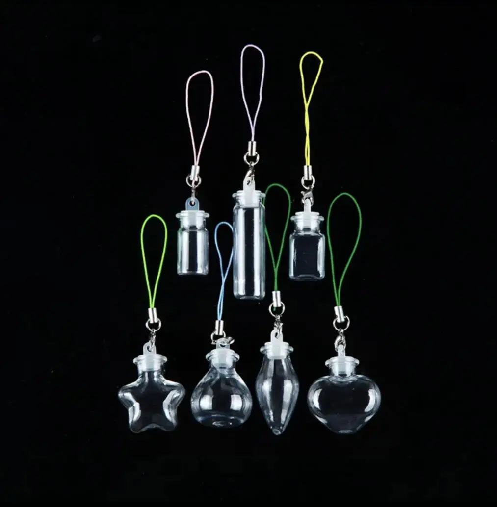 1/2X Small PET Bottles With Rubber Stopper DIY Decoration Mini Plastic Pendant Message Vial Wishing Bottles Jars Key Chain Vial