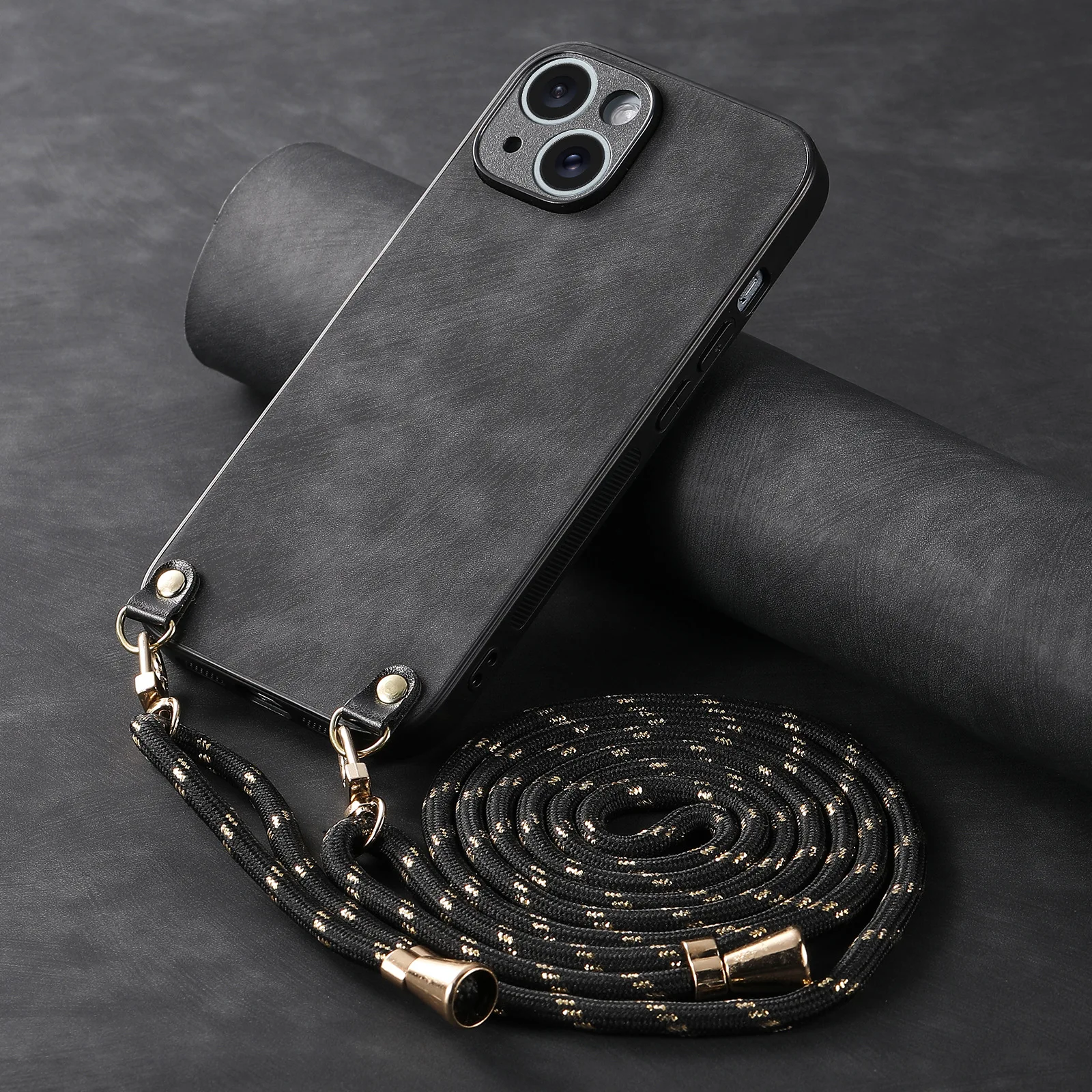 Elegant Chain Crossbody Leather Phone Case with Lanyard