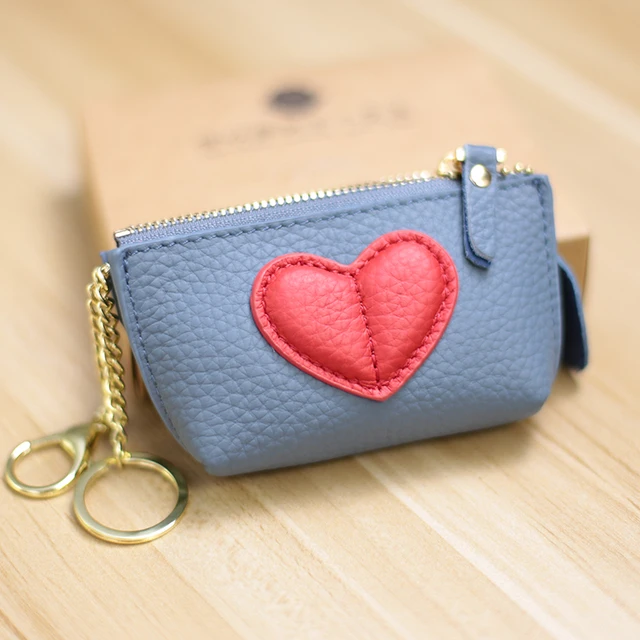 2023 Genuin Leather Heart Coin Purse Women Key Holder Ladies Cute