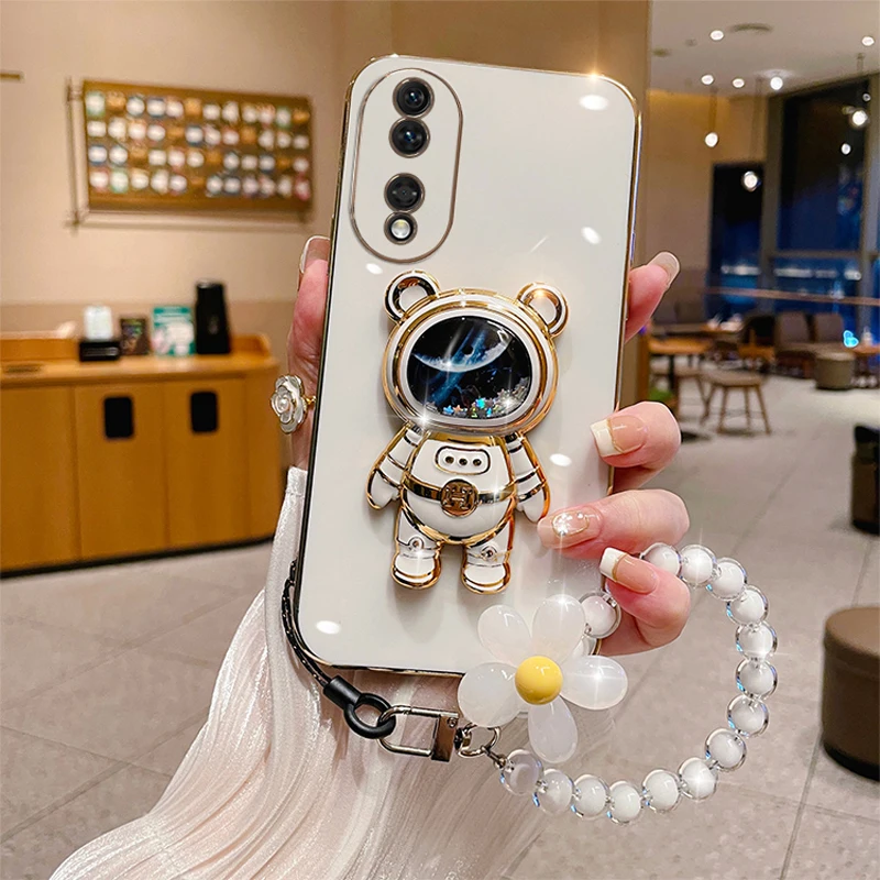 3D-Blumenarmband-Hülle für Honor X9 X7A X6 X9A X8 5G X8A 10 20 30 Lite 50 70 9X Pro 90 X7 Quicksand-Astronautenhalter_voghion.com