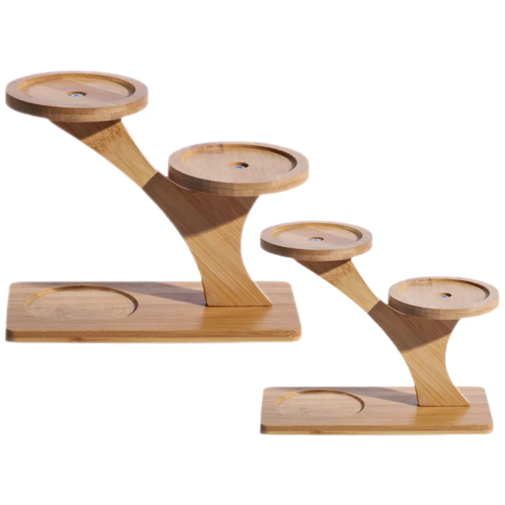 

2 Pcs Indoor Plants Bamboo Tray Corner Stand Display Mini Shelf for Desk Window Windowsill Tabletop Accessories Office