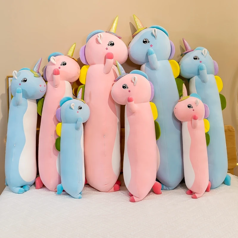 90-130cm New Arrival Cute Soft Long Unicorn Pillow Plush Toys Stuffed Office Nap Sleep Pillow Cushion Gift Doll For Kids Girls new arrival no zipper kawaii reversible boba plush toys double sided bubble milk tea soft doll pillow christmas gifts for kids