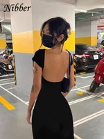 Nibber Solid Sexy Backless Maxi Dress Women Elegant Elastic Slim Short Sleeve Long dresses Female Bodycon Streetwear Clothing - Image 3