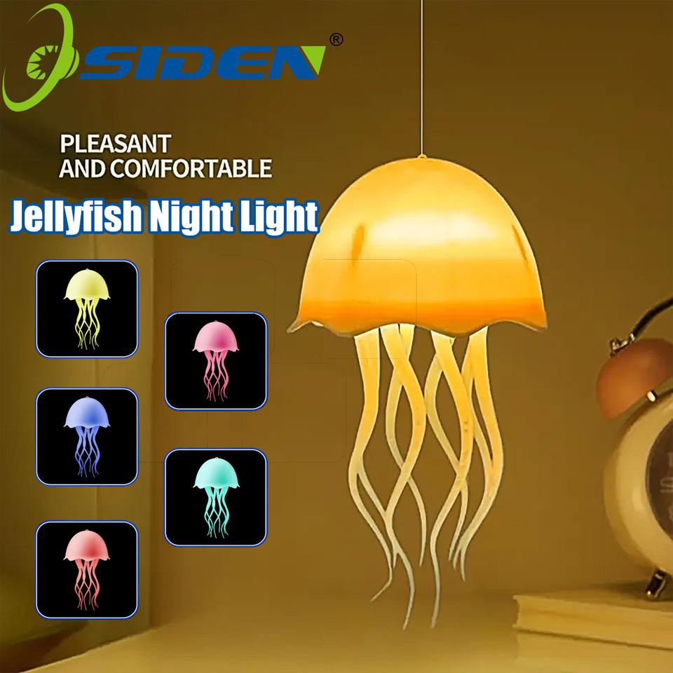 1PCS Jellyfish Night Light Type-C Rechargeable Color Changing LED Night Light Colorful Bedside Voice Control Lamp Bedroom Decor